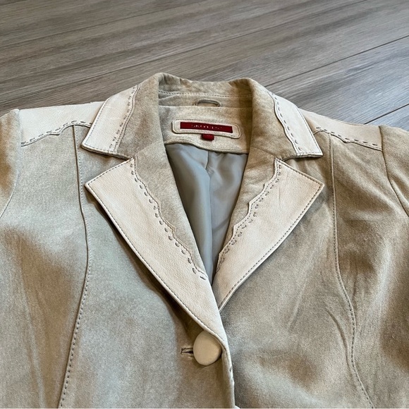 SKOTTS Washable Suede & Leather Trim Western Blazer – Taupe/Cream – Size S - Picture 5 of 17